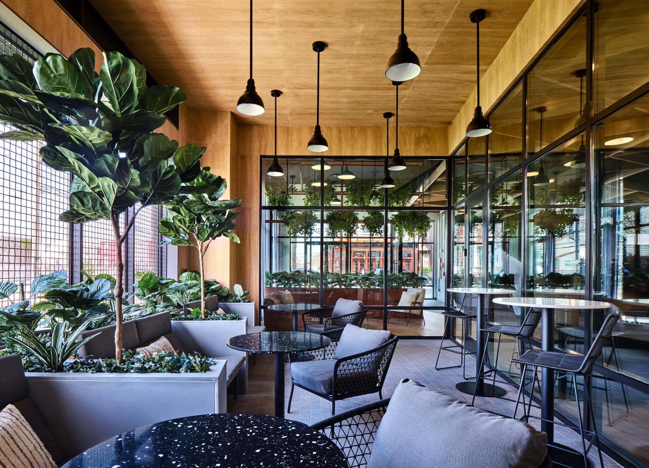Indoor patio with seating
